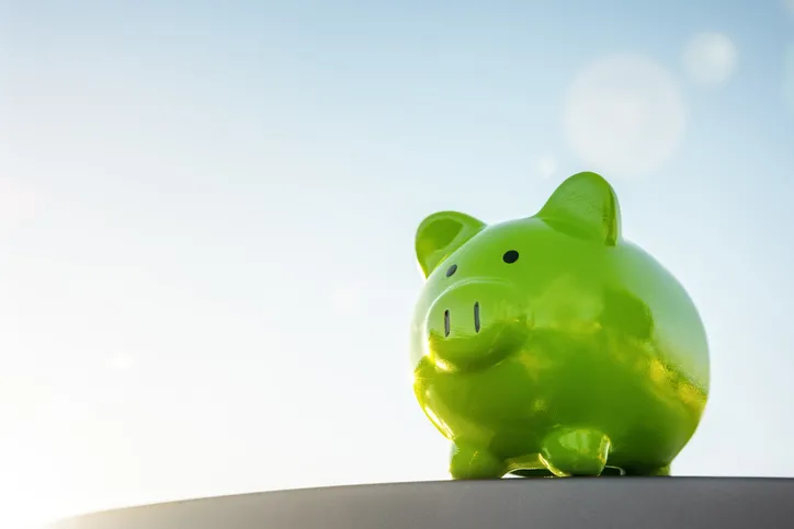 A green piggy bank.